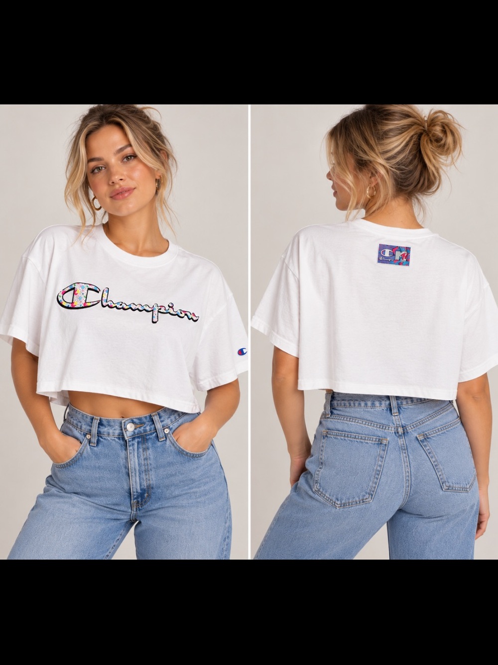 Champion x MTV Music Television Floral Graphic T-Shirt Women’s Large 100% Cotton